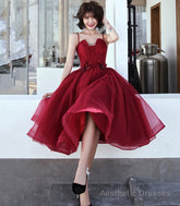 Burgundy tulle short prom dress cocktail dress